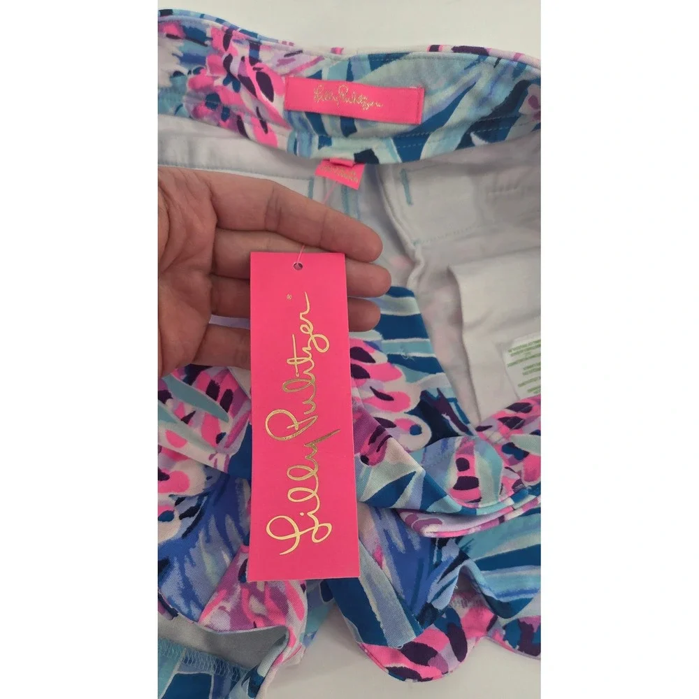 Lilly Pulitzer Women's Blue Pink Floral Scalloped Hem Shorts Size 00